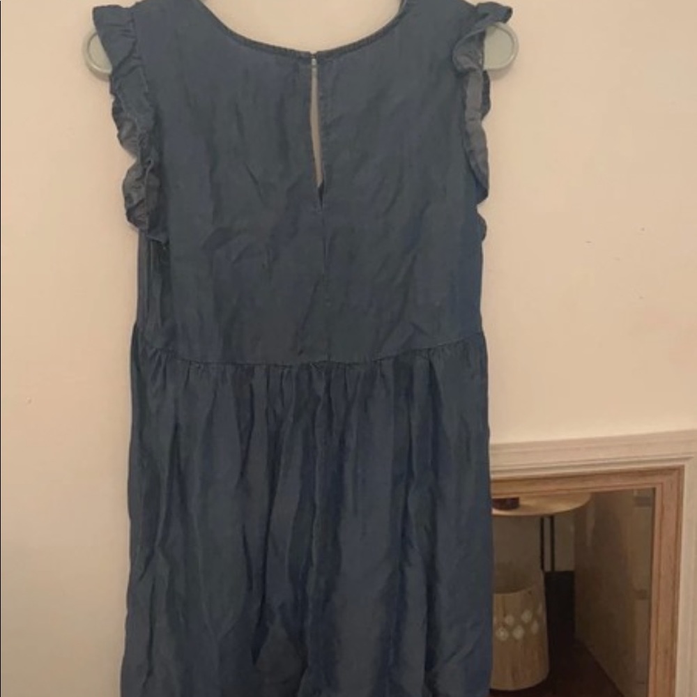 Denim Midi Dress with Frilly Shoulders